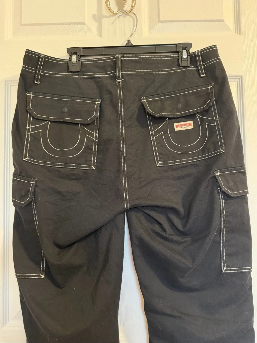 True Religion Black Men's Cargo Pants with Contrast Stitching